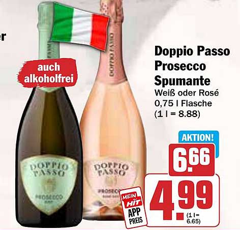 Doppio Passo Prosecco Spumante – Weiß oder Rosé 0,75 l Flasche