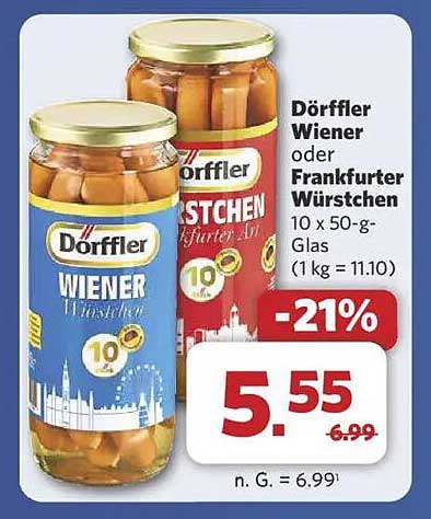 Dörffler Wiener oder Frankfurter Würstchen 10 x 50-g-Glas