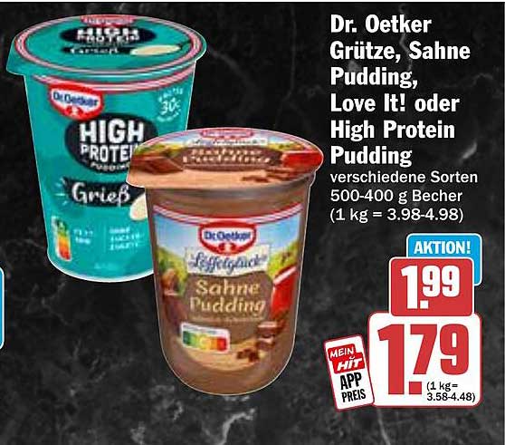Dr. Oetker Grütze, Sahne Pudding, Love It! oder High Protein Pudding