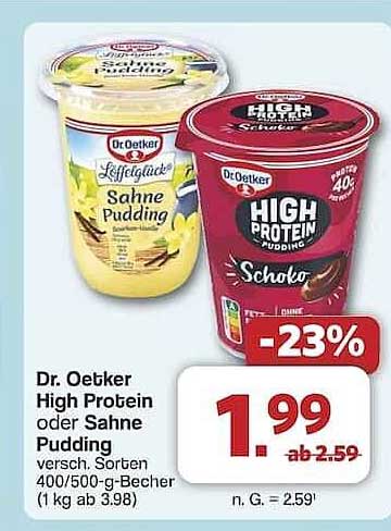 Dr. Oetker High Protein oder Sahne Pudding, verschiedene Sorten