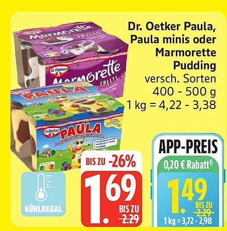 Dr. Oetker Paula, Paula minis oder Marmorette Pudding verschiede Sorten 400 - 500 g