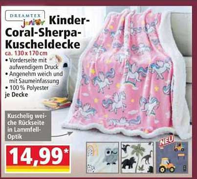 Dreamtex Kinder-Coral-Sherpa-Kuscheldecke 130 x 170 cm