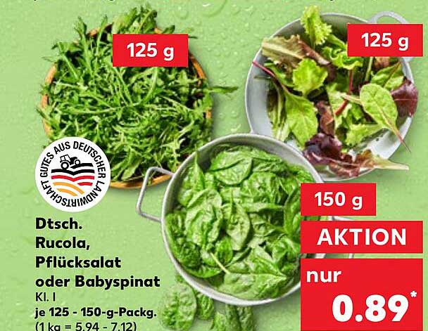 Dtsch. Rucola, Pflücksalat oder Babyspinat 150 g - Aktion