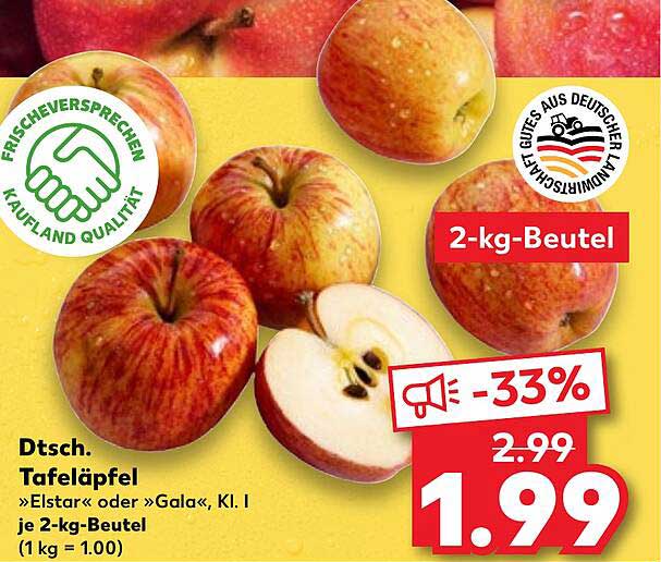 Dtsch. Tafeläpfel »Elstar« oder »Gala«, Kl. I je 2-kg-Beutel