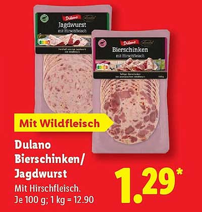 Dulano Bierschinken/Jagdwurst mit Wildfleisch