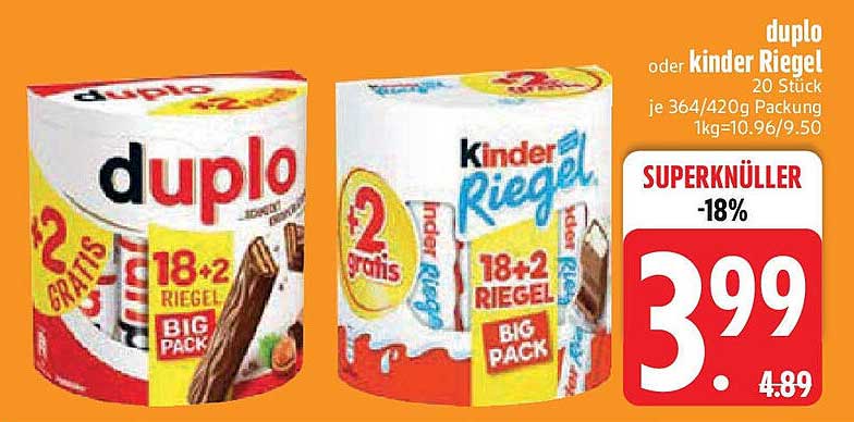 duplo oder kinder Riegel - 18 Riegel + 2 gratis