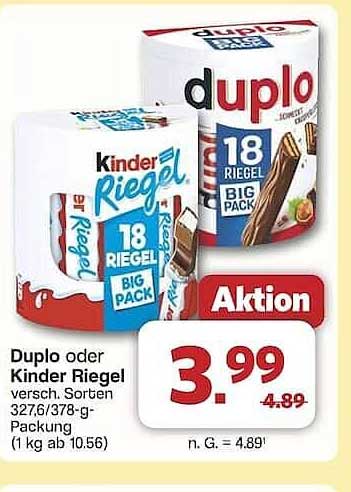 Duplo oder Kinder Riegel 18 Riegel - Big Pack
