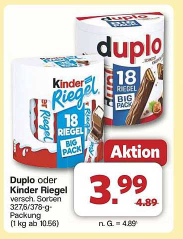 Duplo oder Kinder Riegel 18 Riegel Big Pack