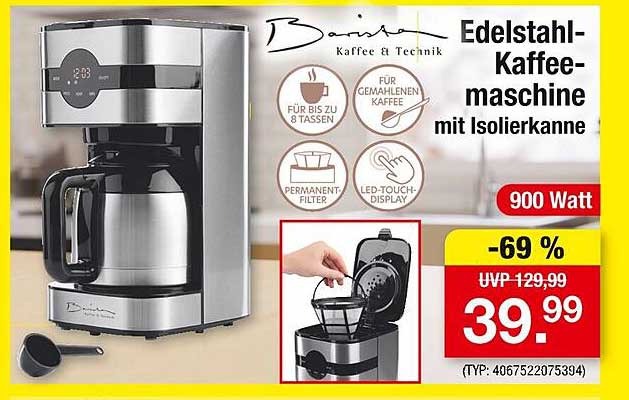 Edelstahl-Kaffeemaschine mit Isolierkanne