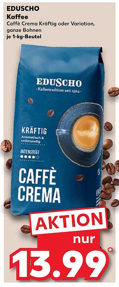 EDUSCHO Kaffee Caffè Crema Kräftig oder Variation, ganze Bohnen je 1-kg-Beutel