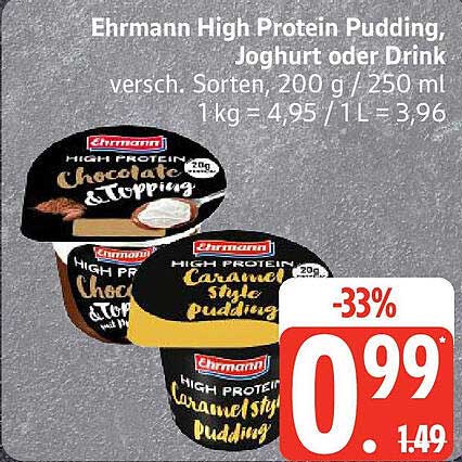 Ehrmann High Protein Pudding, Joghurt oder Drink, 200 g / 250 ml