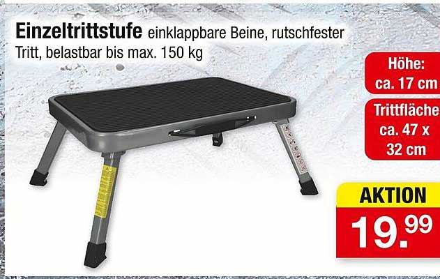 Einzeltrittstufe einklappbare Beine, rutschfester Tritt, belastbar bis max. 150 kg