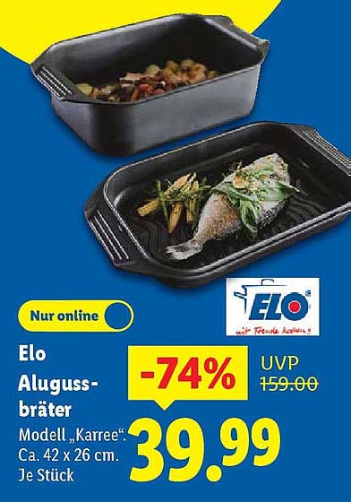Elo Aluguss-Bräter Modell 'Karree' 42 x 26 cm