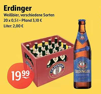 Erdinger Weißbier, verschiedene Sorten - 20 x 0,5 l + Pfand 3,10 €