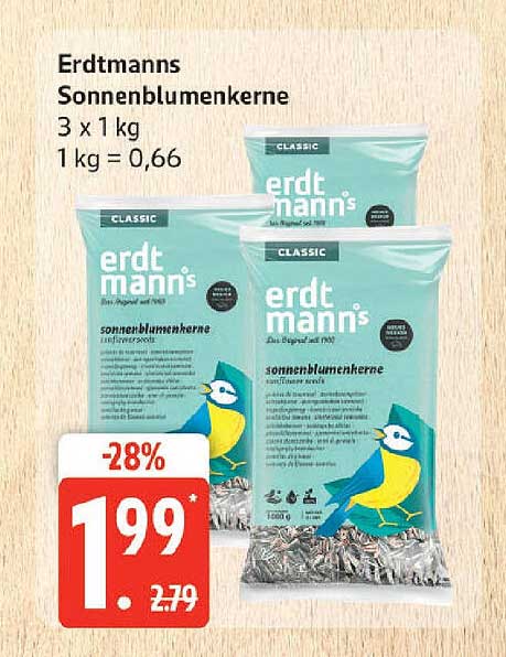 Erdtmanns Sonnenblumenkerne 3 x 1 kg - Jetzt nur 1,99 €
