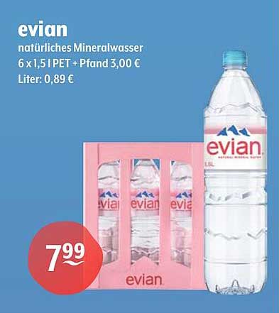 evian natürliches Mineralwasser 6 x 1,5 l PET + Pfand