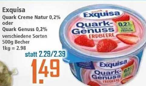 Exquisa Quark Creme Natur 0,2% oder Quark Genuss 0,2% verschiedene Sorten 500g Becher