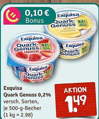 Exquisa Quark Genuss 0,2%, verschiedenen Sorten, je 500-g-Becher
