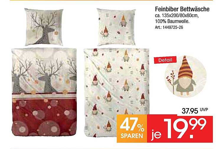 Feinbiber Bettwäsche 135x200/80x80cm, 100% Baumwolle