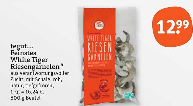Feinstes White Tiger Riesengarnelen 800 g Beutel