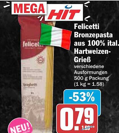 Felicetti Bronze-Pasta aus 100% ital. Hartweizengrieß, 500 g