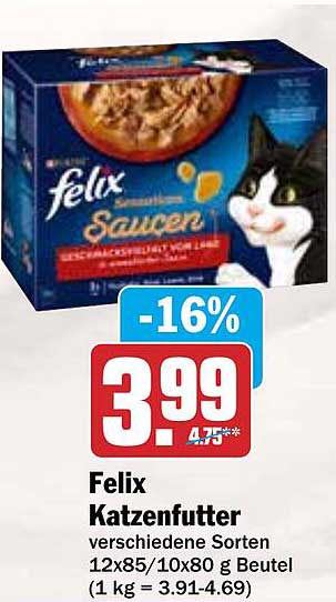 Felix Katzenfutter verschiedene Sorten 12x85/10x80 g Beutel
