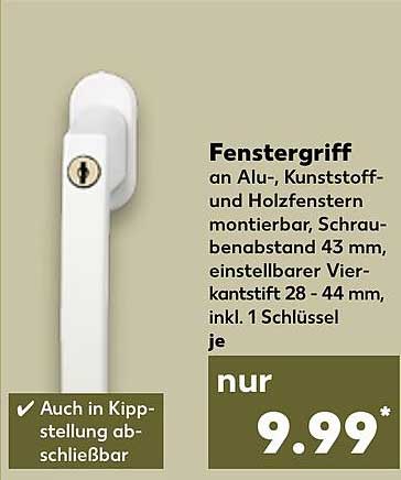 Fenstergriff an Alu-, Kunststoff- und Holzfenstern montierbar