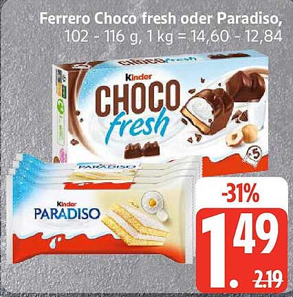 Ferrero Choco fresh oder Paradiso, 102 - 116 g