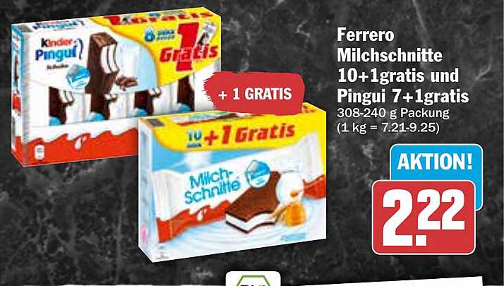 Ferrero Milchschitte 10+1 gratis und Pingui 7+1 gratis