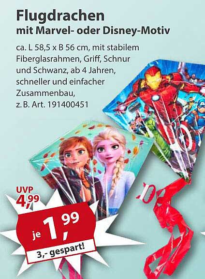 Flugdrachen mit Marvel- oder Disney-Motiv