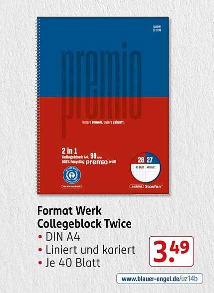 Format Werk Collegeblock Twice DIN A4 2 in 1