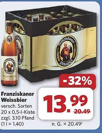 Franziskaner Weissbier 20 x 0,5-l-Kiste