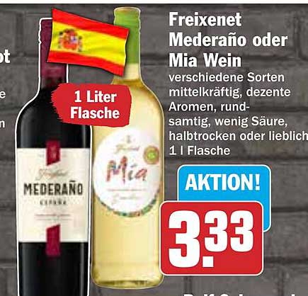 Freixenet Mederaño oder Mia Wein – 1 Liter Flasche zum Aktionspreis!