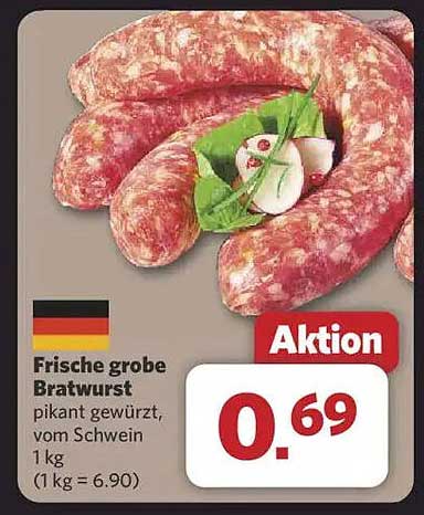 Frische grobe Bratwurst - pikant gewürzt, vom Schwein 1 kg