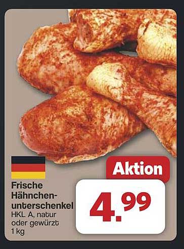 Frische Hähnchenunterschenkel HKL A, natur oder gewürzt 1 kg