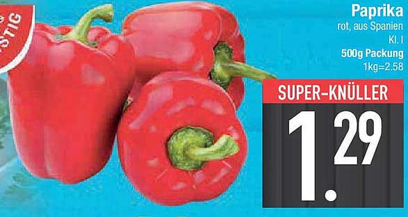 Frische rote Paprika aus Spanien - 500g Packung für nur 1,29 €!