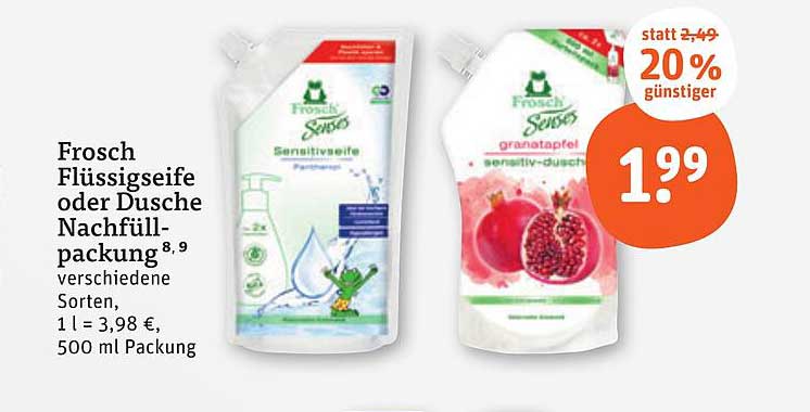Frosch Flüssigseife oder Dusche Nachfüllpackung