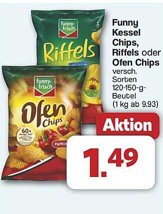 Funny Kessel Chips, Riffels oder Ofen Chips 120-150 g – 1,49 €