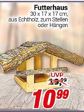 Futterhaus aus Echtholz – 30 x 17 x 17 cm, zum Stellen oder Hängen