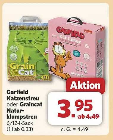 Garfield Katzenstreu oder Graincat Naturklumpstreu 6/12-l Sack