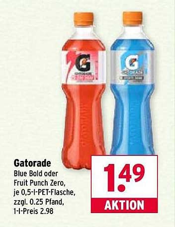 Gatorade Blue Bold oder Fruit Punch Zero, je 0,5-l-PET-Flasche
