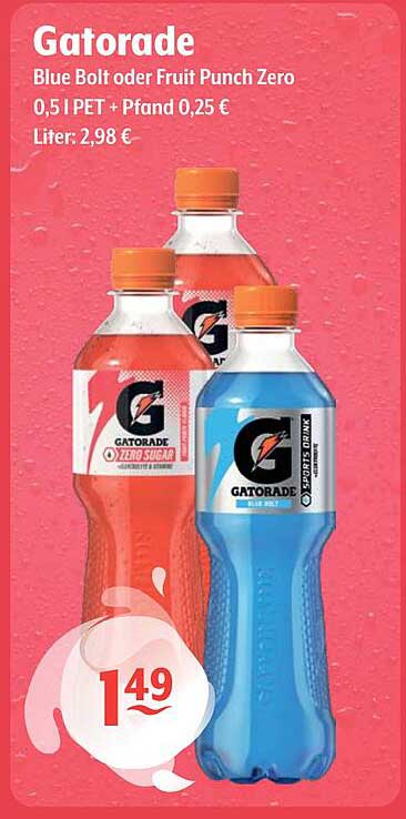 Gatorade Blue Bolt oder Fruit Punch Zero 0,5 l PET