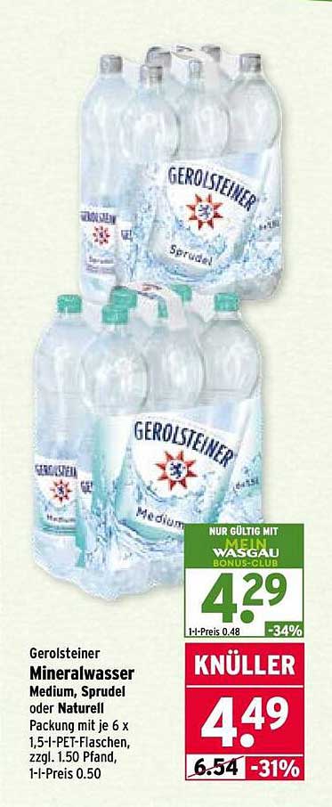 Gerolsteiner Mineralwasser Medium, Sprudel oder Naturell 6 x 1,5 l PET-Flaschen