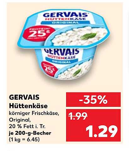 GERVAIS Hüttenkäse körniger Frischkäse, Original, 20% Fett i. Tr. je 200-g-Becher