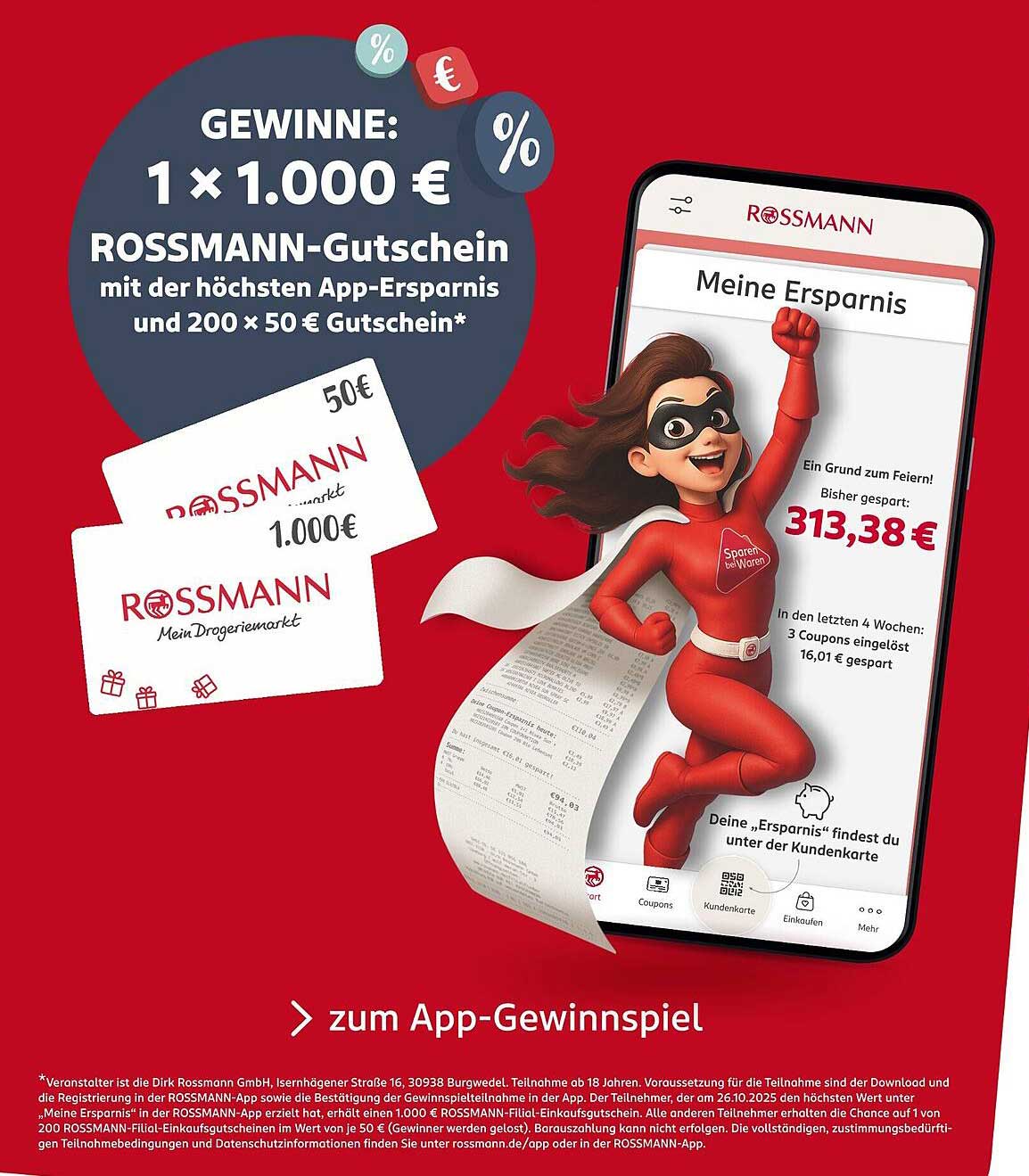 Gewinne 1 x 1.000 € Rossmann-Gutschein!