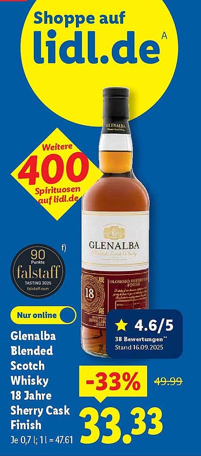 Glenalba Blended Scotch Whisky 18 Jahre Sherry Cask Finish