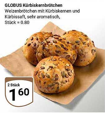 GLOBUS Kürbiskernbrötchen mit Kürbiskernen und Kürbissaft, sehr aromatisch