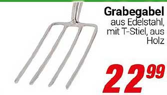 Grabegabel aus Edelstahl, mit T-Stiel, aus Holz