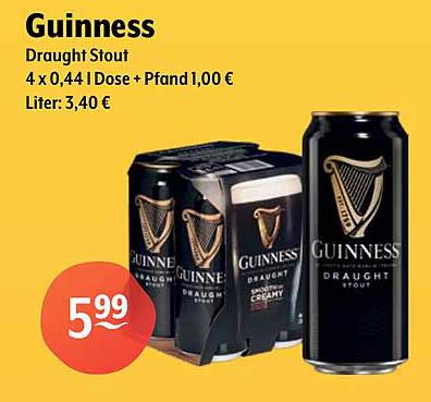 Guinness Draught Stout 4 x 0,44 l Dose + Pfand 1,00 €