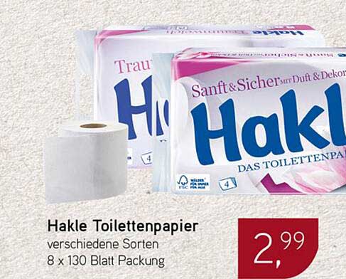 Hakle Toilettenpapier – verschiedene Sorten, 8 x 130 Blatt Packung